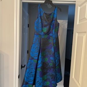 Adrianna Papell Blue and Green Floral Midi Dress